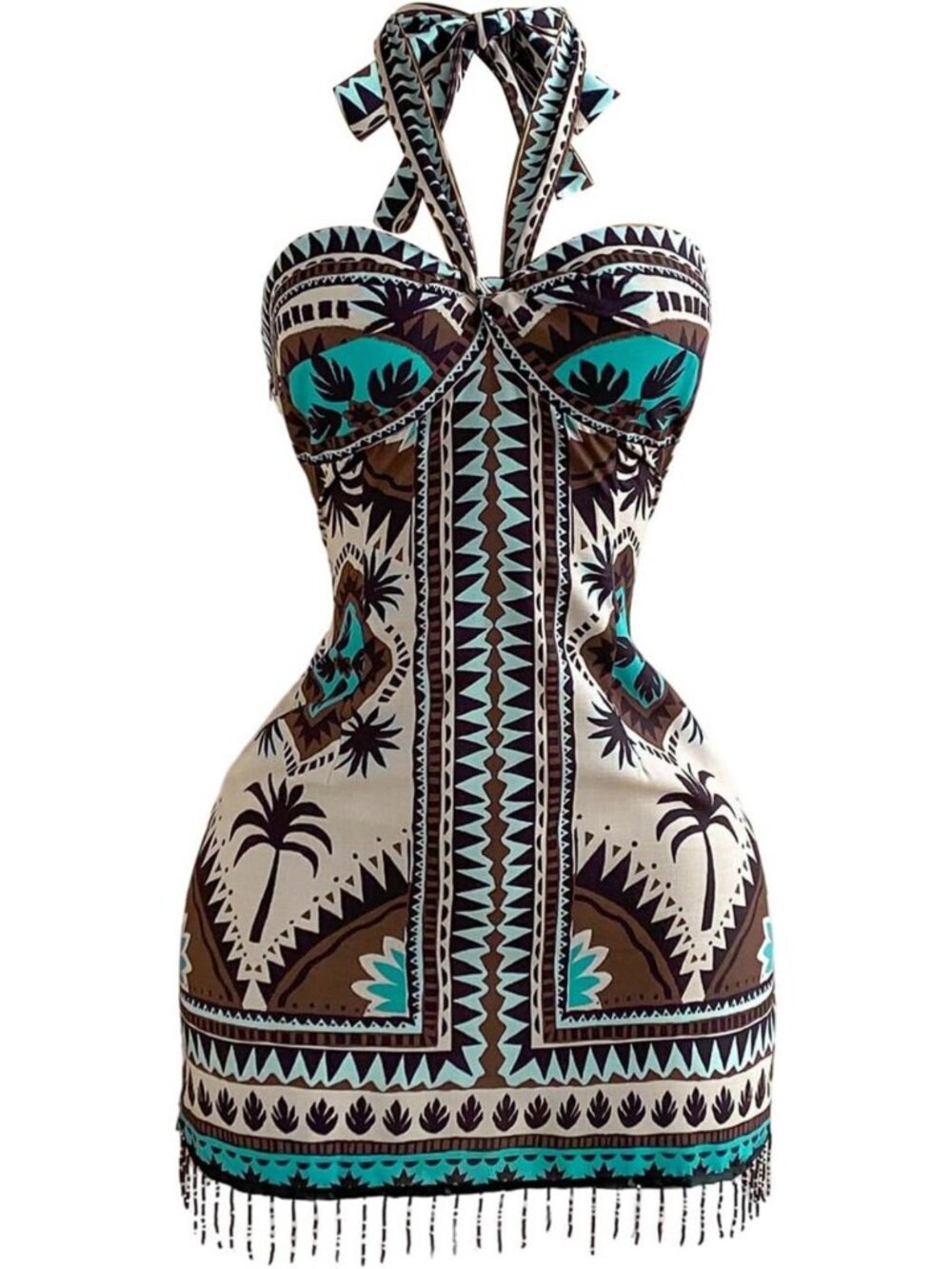 Boho Halter Tie Backless Mini Dress with Fringe Hem - Summer Essential!